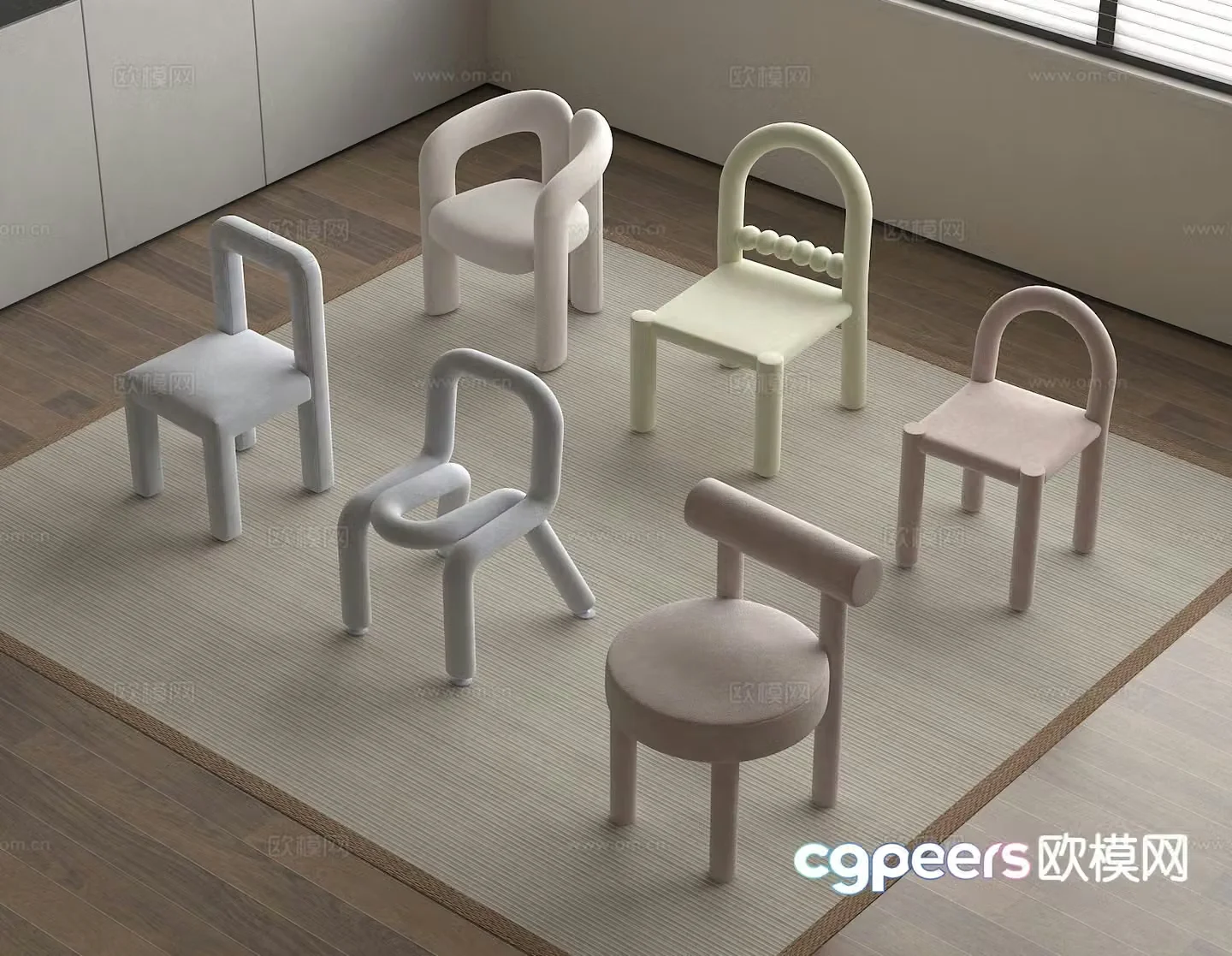 Cream style single chair children’s chair fun chair 3D model