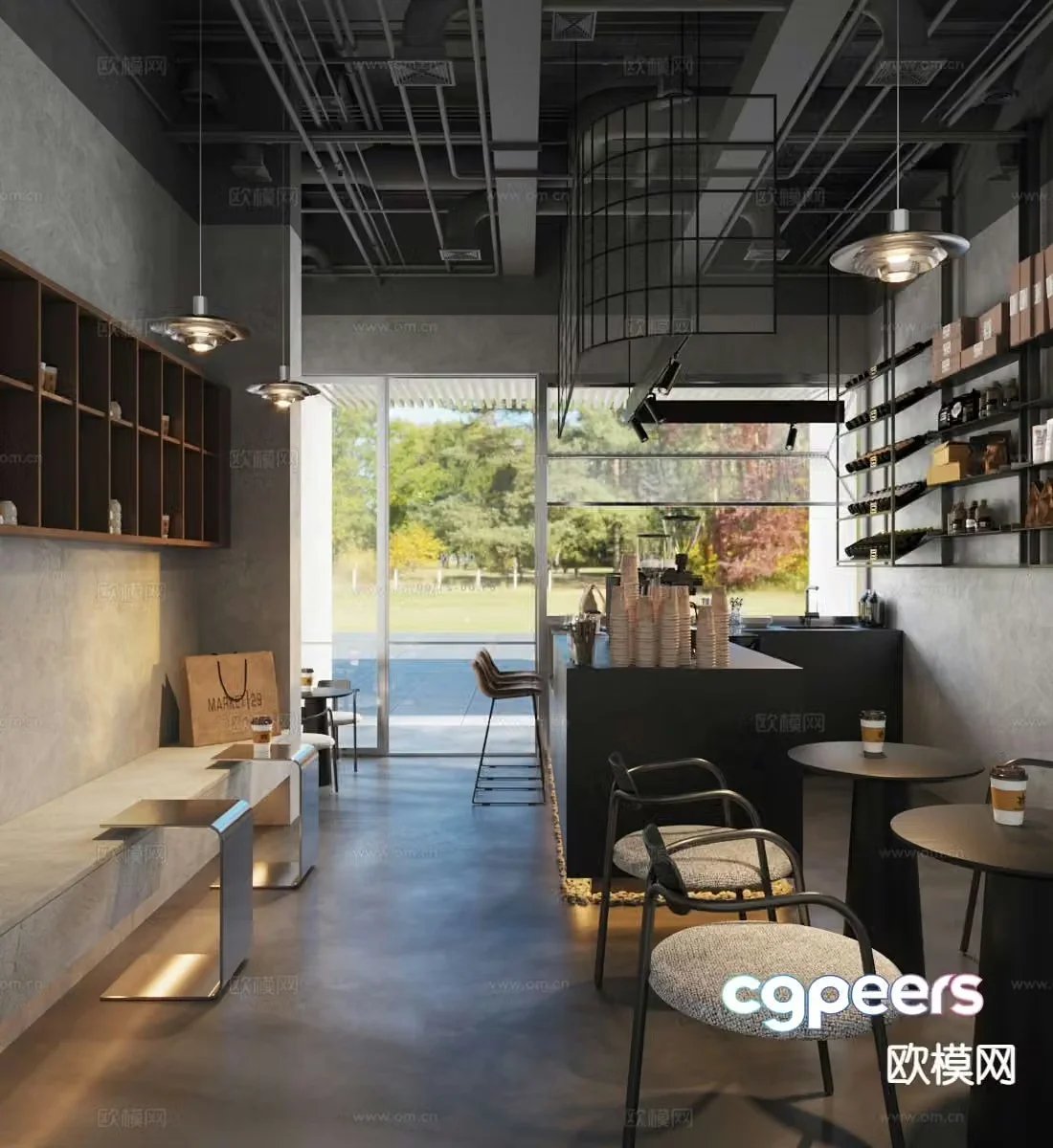 Industrial style cafe 3d model