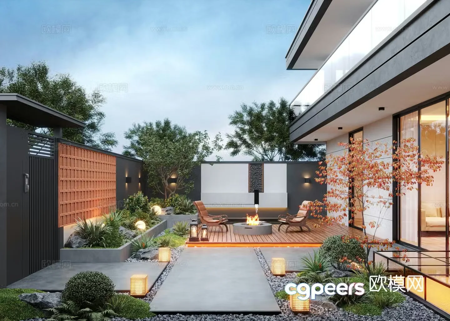 Modern courtyard landscape landscape plants family courtyard villa courtyard garden water view 3d model