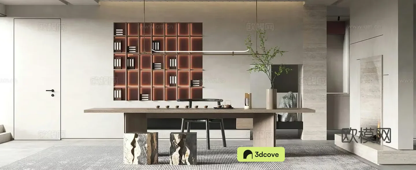 Modern tea room Teahouse Tea table Office Study Room New Chinese Tea Room Wasabi Tea Room 3D Model