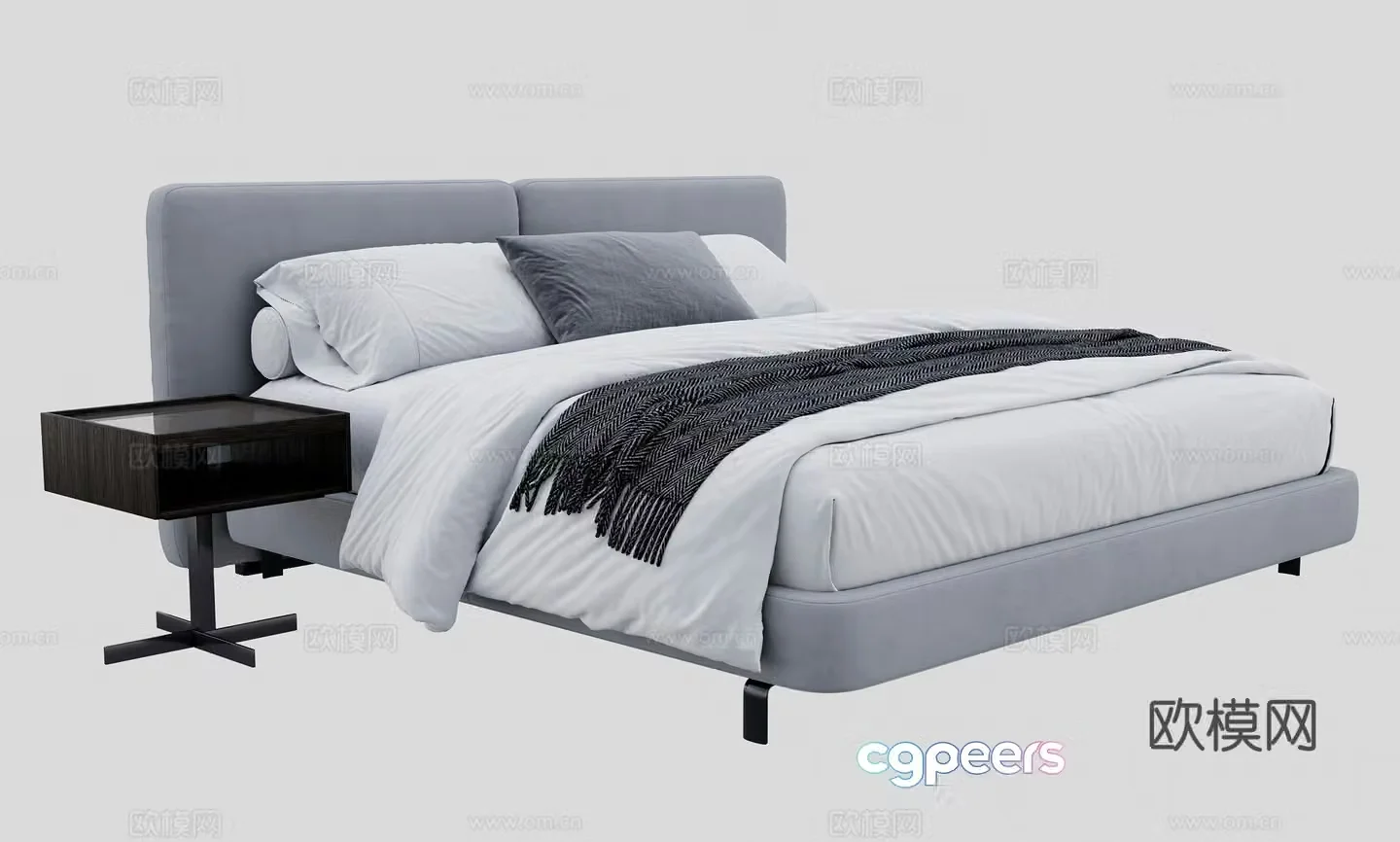 Modern double bed bedroom bedding modern bedding nightstand 3d model