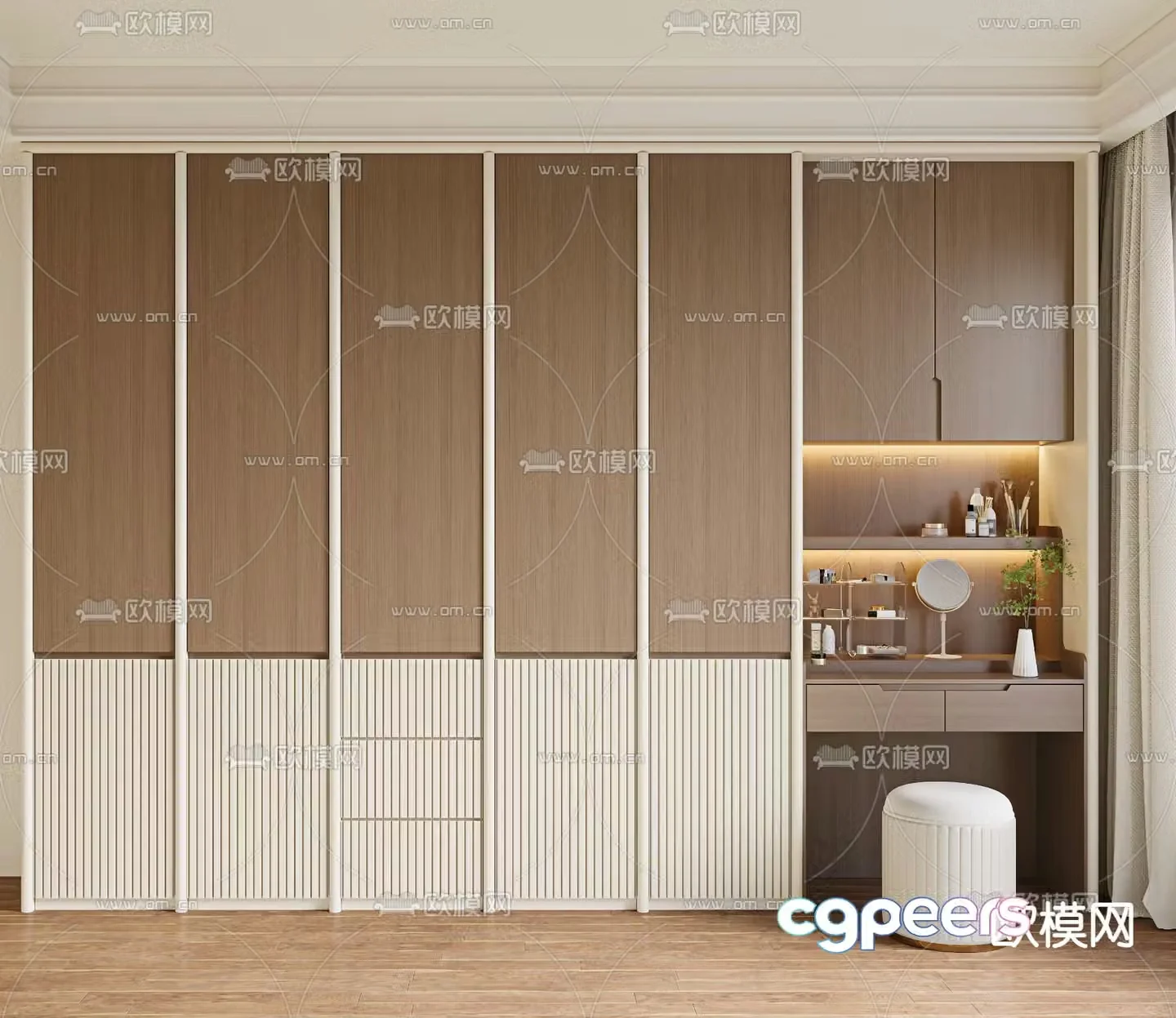 Medieval style wardrobe dresser integrated cabinet 3d model