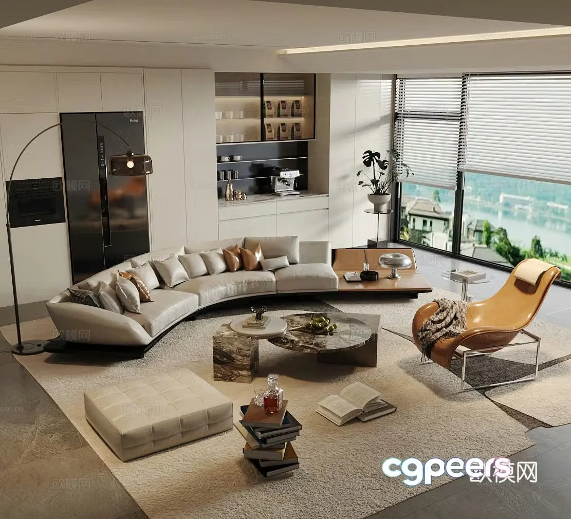 Modern Italian home living room Light luxury Italian living room Sofa coffee table combination High-end gray living room 3D model