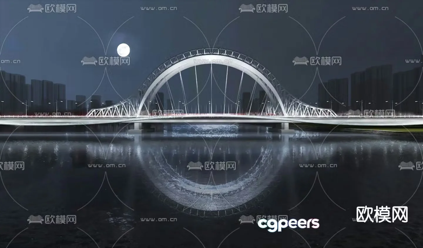 Bridge Bridge viaduct Night view 3d model