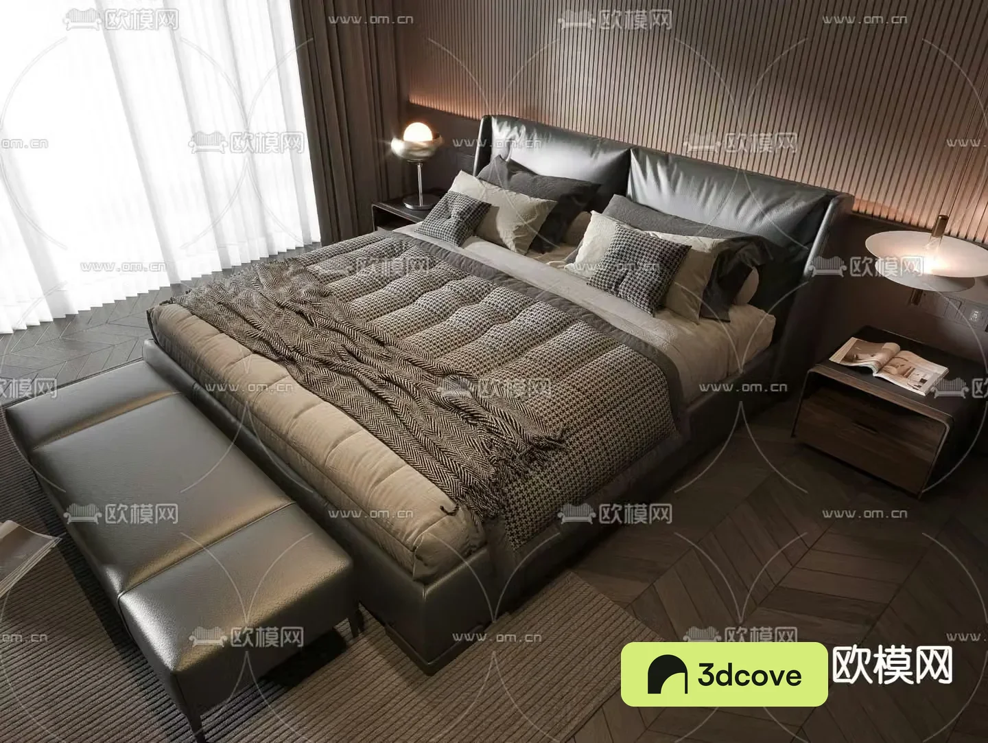Dark style double bed