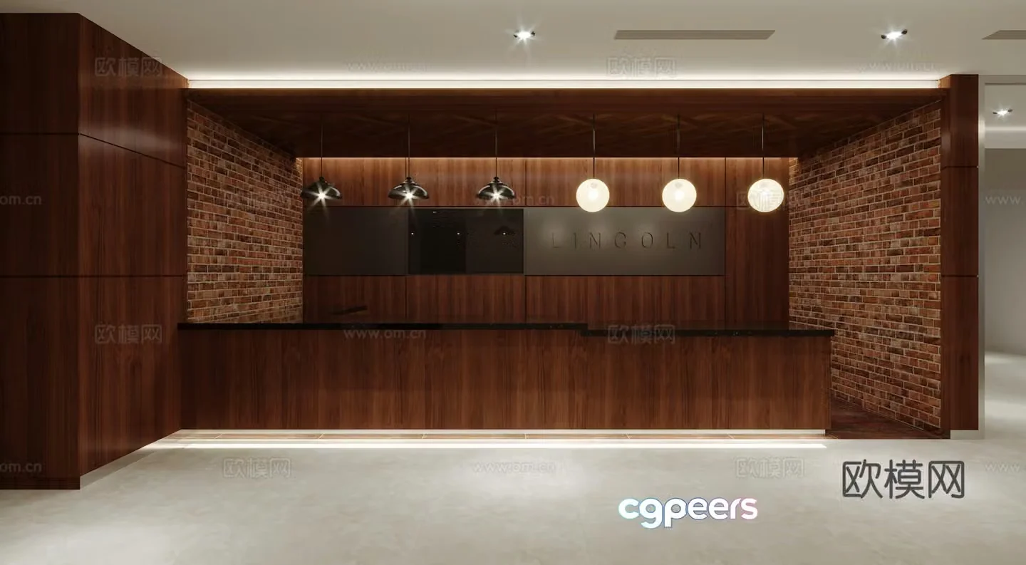 Modern office front desk negotiation area corridor aisle 3D model
