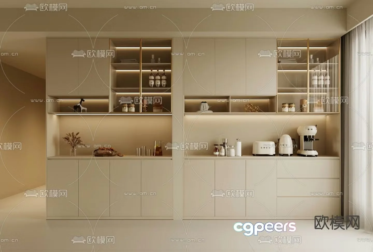 Cream style wine cabinet sideboard 3d model