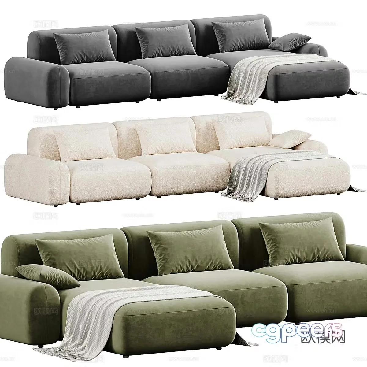Modern corner sofa multi-person sofa 3d model
