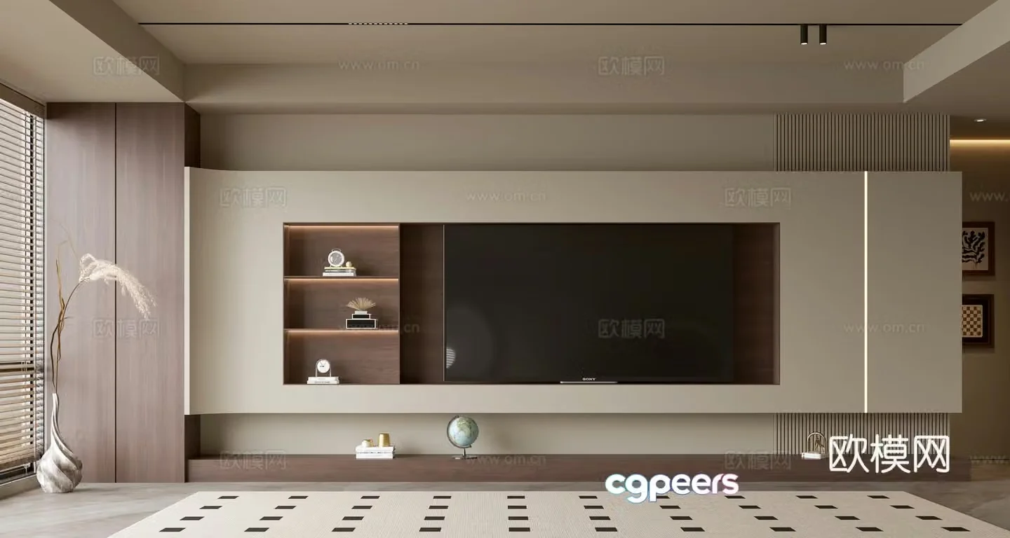 Wasabi Middle Style TV Background TV Cabinet Song style TV Background Wall Wasabi Life Room Ornament 3D Model