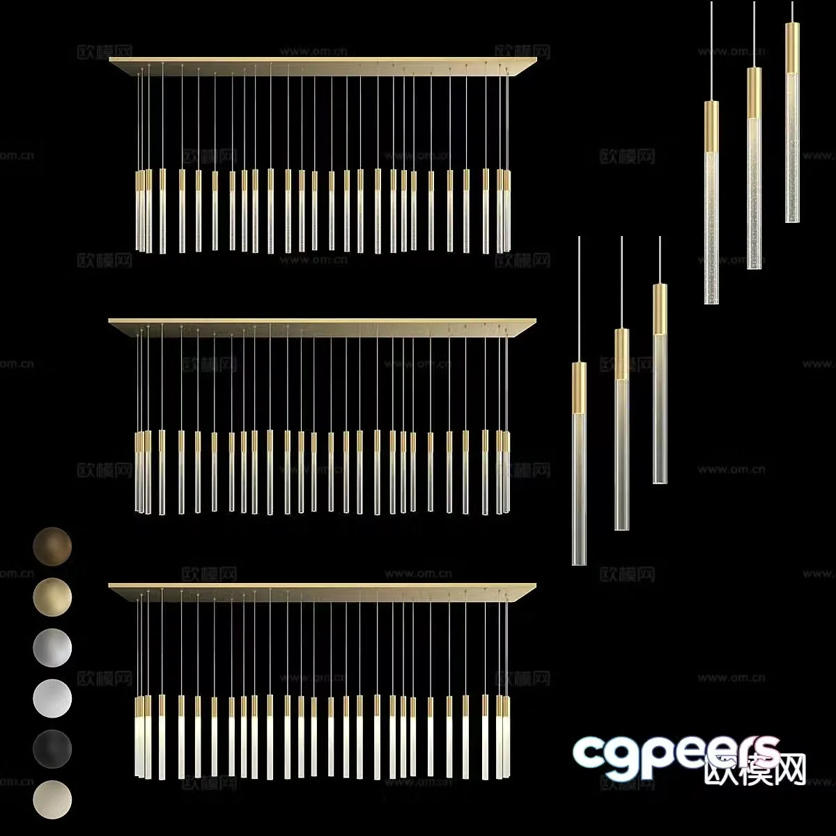 Light luxury decorative lamp long chandelier 3D model
