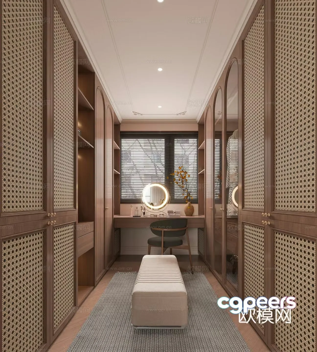 Middle-aged windbreaker decorative laminated glass wardrobe without master lamp floating roof decorative irregular carpet advanced 3D model