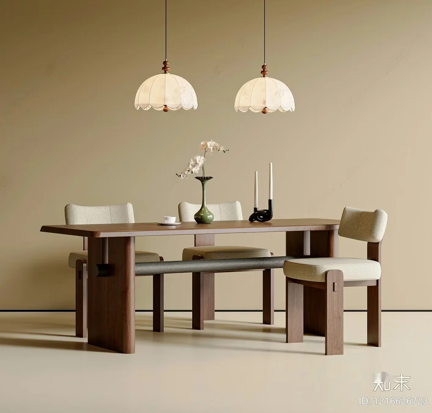 A Dining Table With Four Chairs 3D Model – 14556 – VRAY Render
