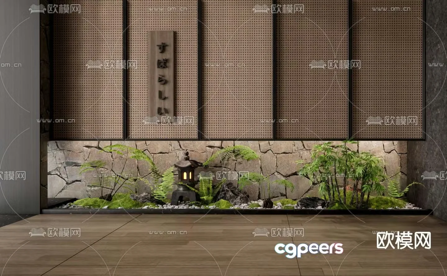 Japanese style home courtyard sketch indoor landscaping 3d model