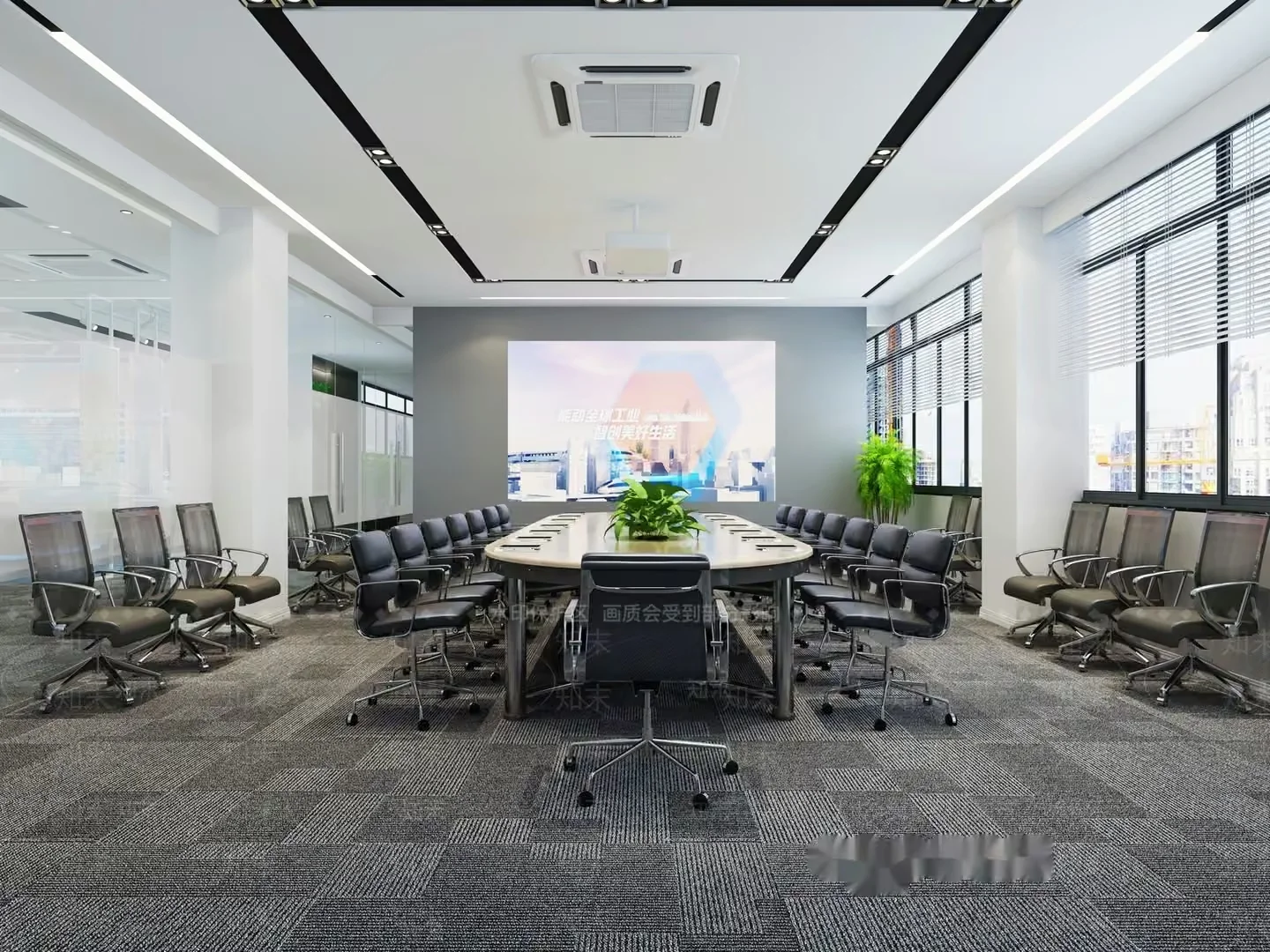 Conference Room. The Main Subject Is A Conference Room With A Projector And 3D Model – 13790 – VRAY Render