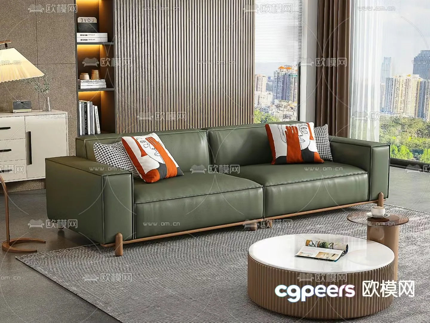 Double sofa leather sofa 3d model