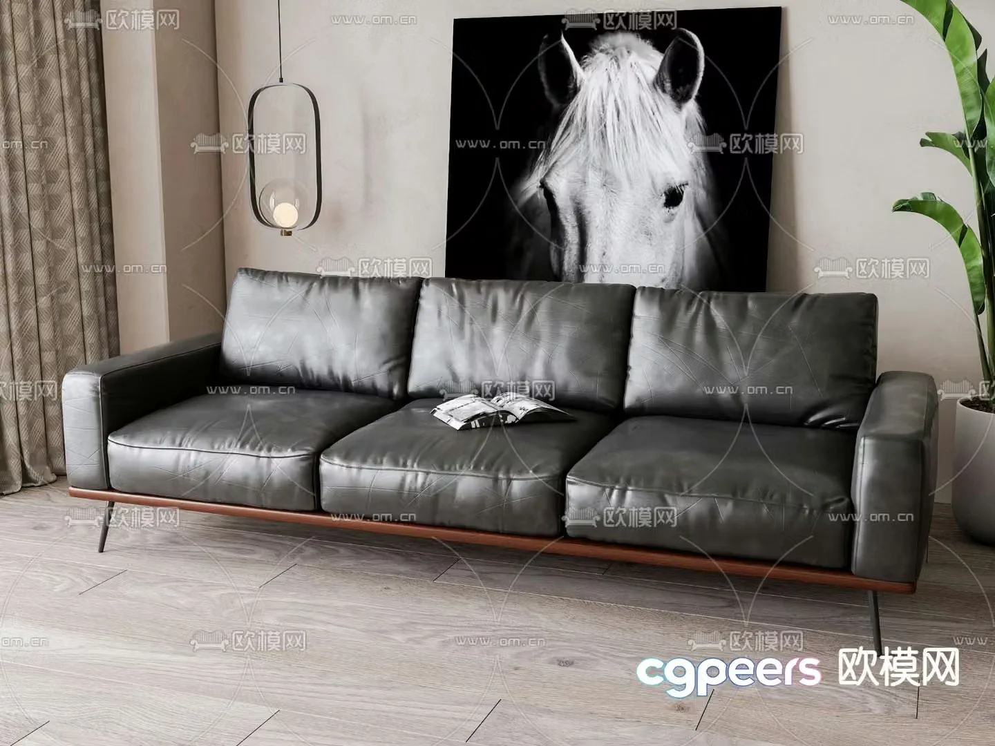 leather sofa three seater sofa 3d model