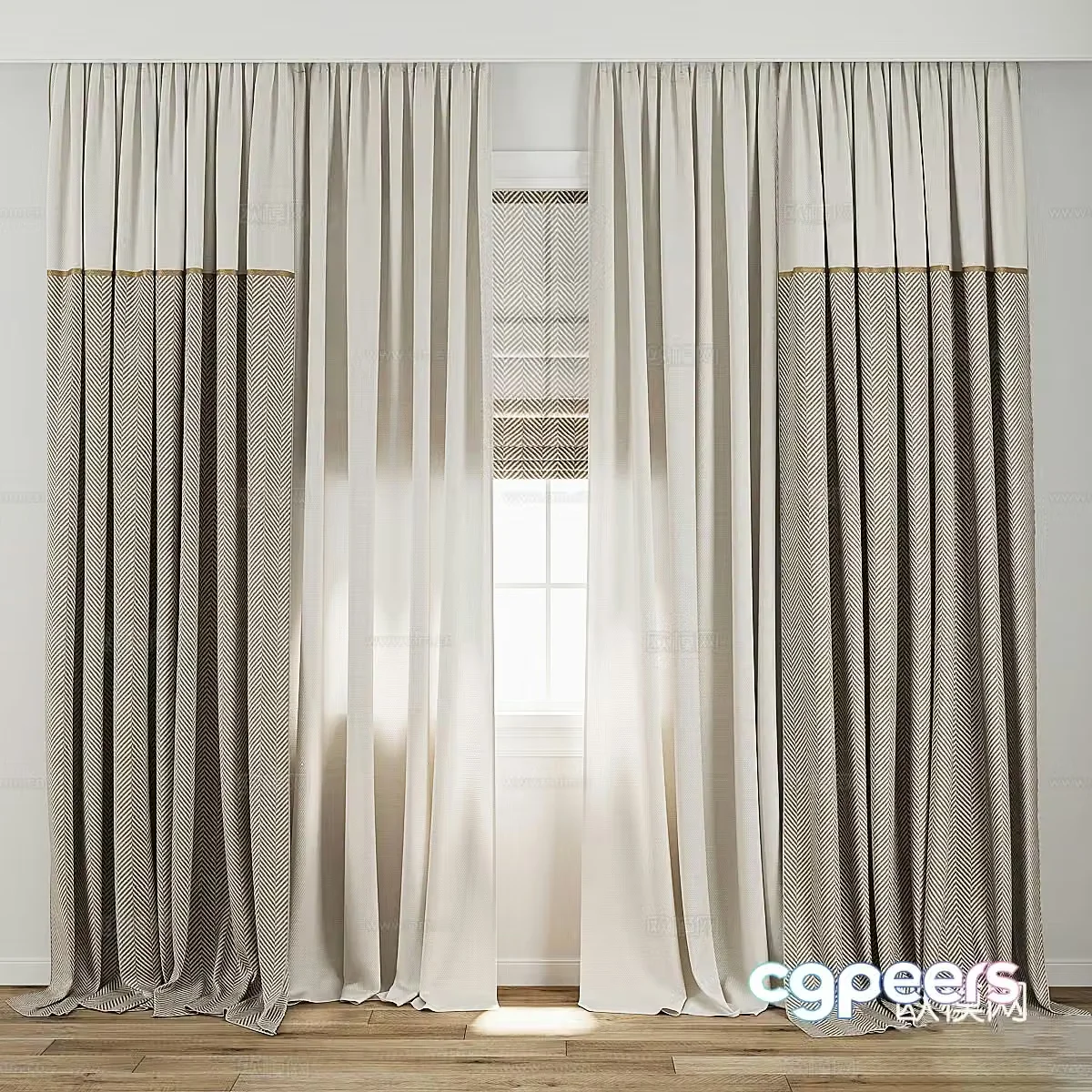 New Chinese style light luxury fabric curtain 3D model