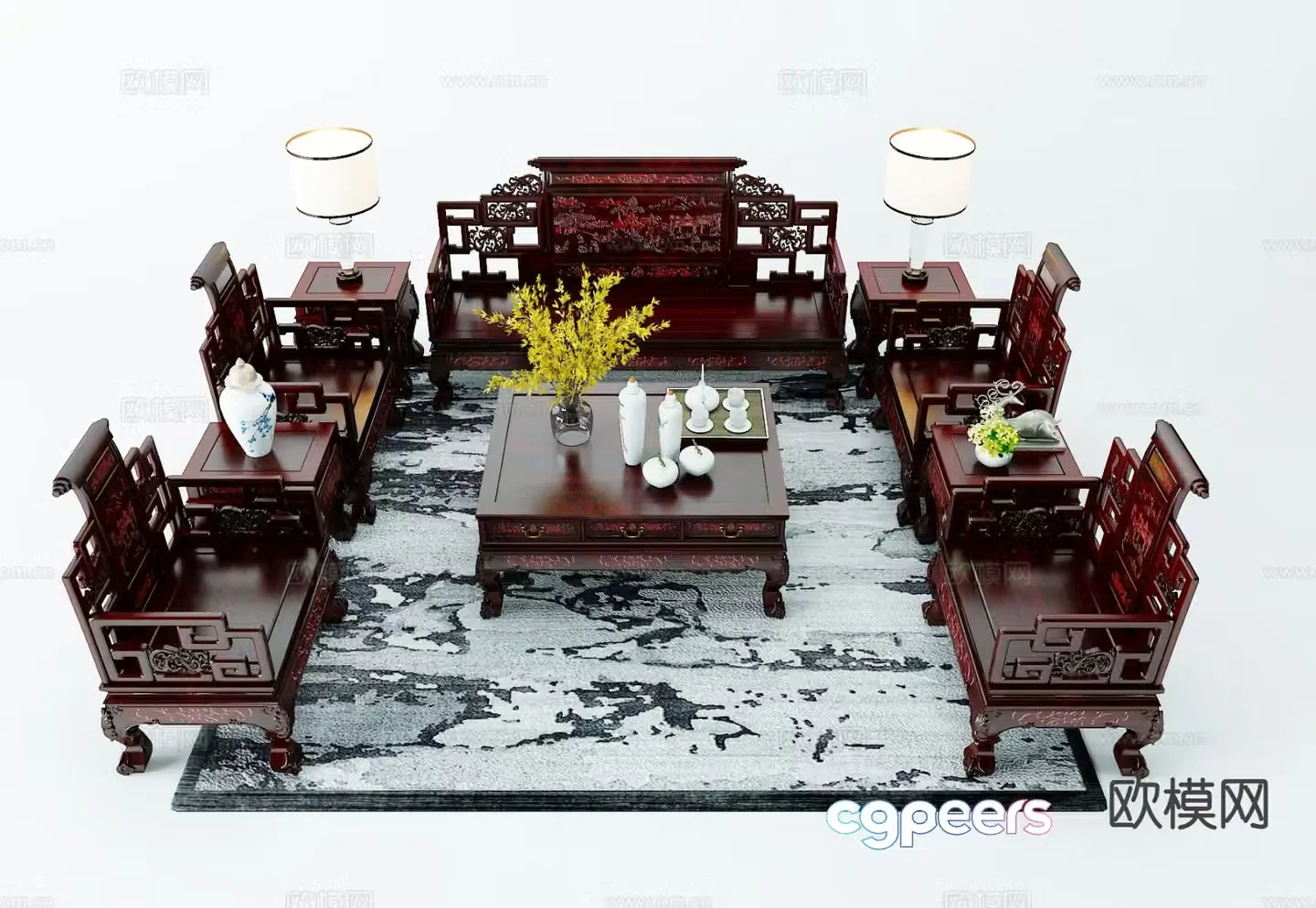 Chinese style modular sofa 3d model