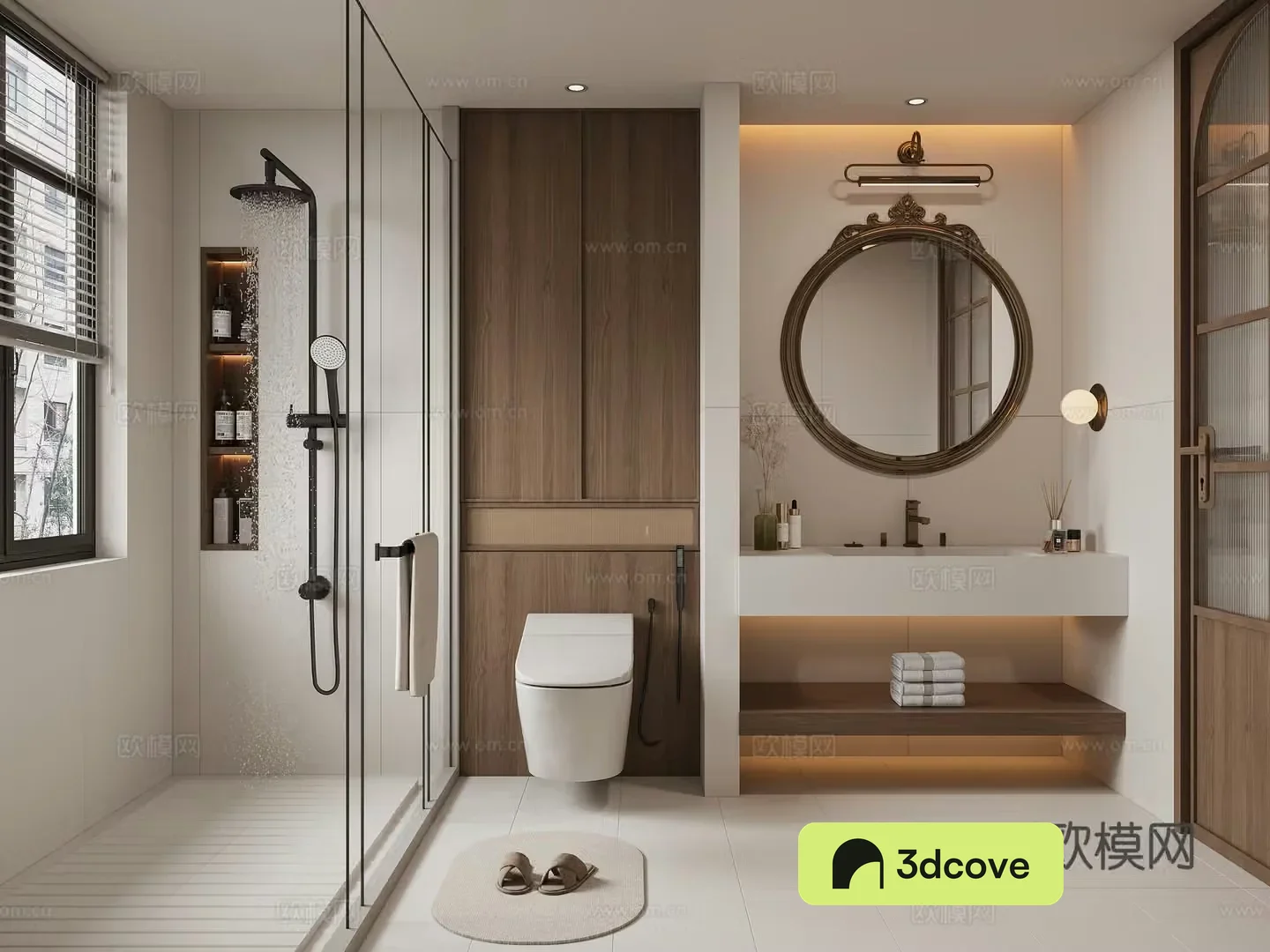 Middle-aged bathroom bathroom cabinet bathroom mirror bathroom door 3d model