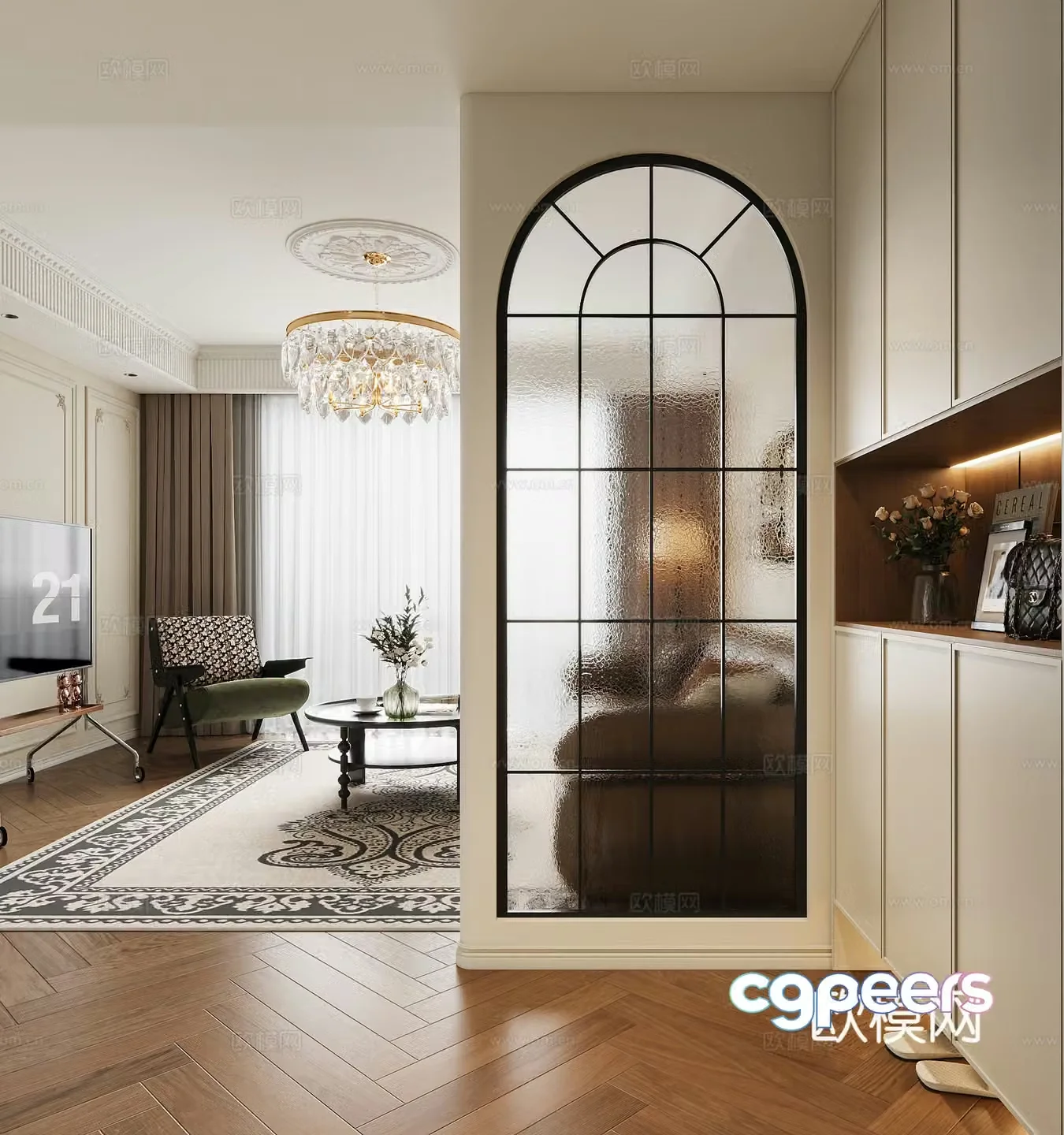 French medieval hall entrance medieval glass partition French foyer background foyer entrance partition 3D model