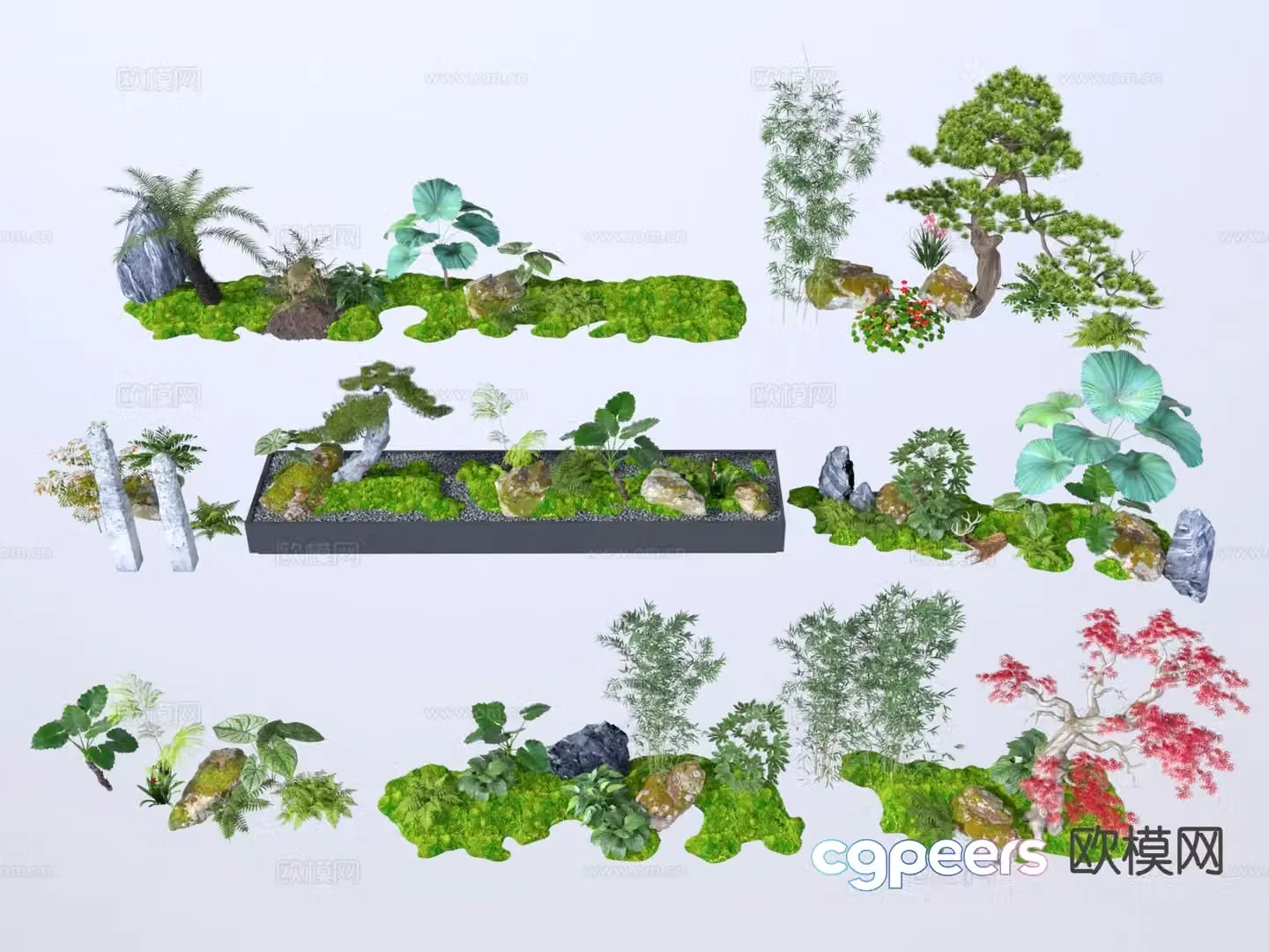 Landscape sketches plant landscaping moss green plants 3D model