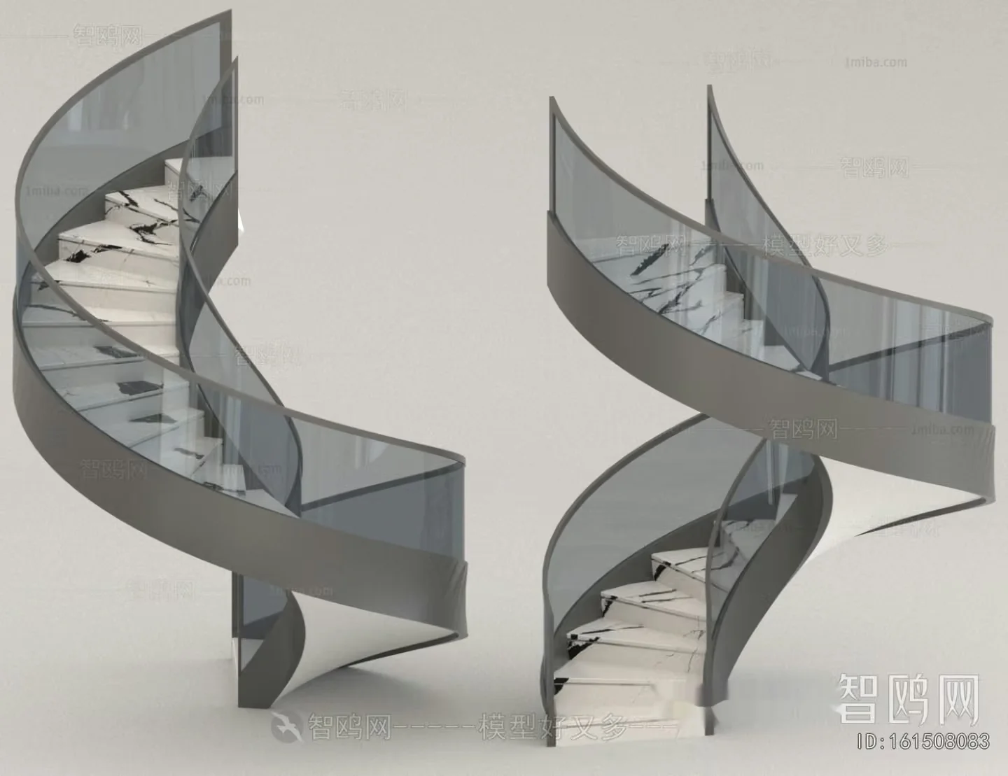 Spiral Staircase With Glass Railings 3D Model – 14042 – VRAY Render