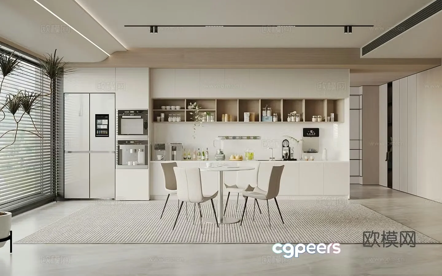 Modern tea room leisure table and chair negotiation table and chair coffee machine water dispenser pipeline machine refrigerator 3D model