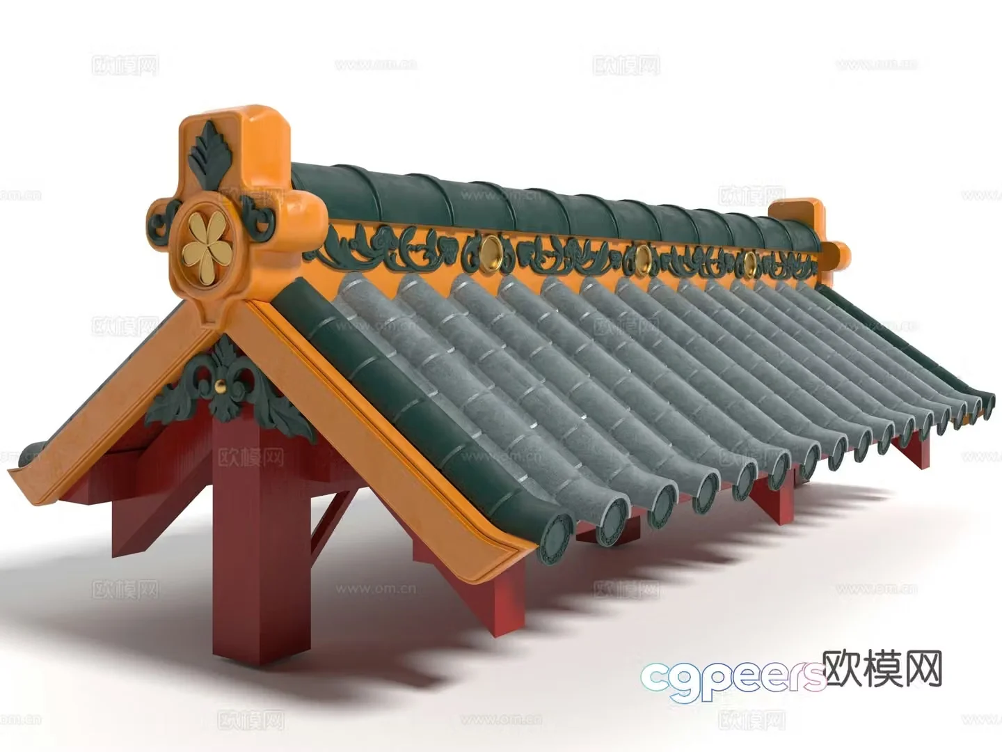New Chinese style roof eaves ridge 3d model
