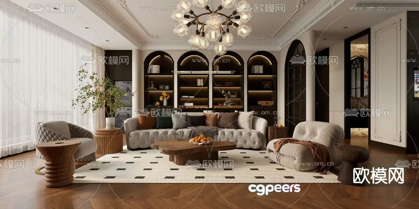 Modern Living Room 3D Model – 16317 – VRAY Render