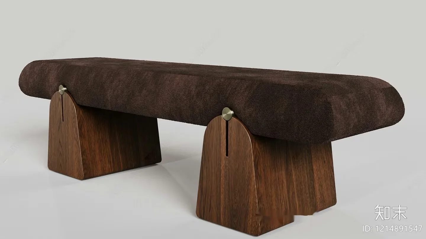 Wooden Bench With Brown Cushion 3D Model – 17218 – VRAY Render