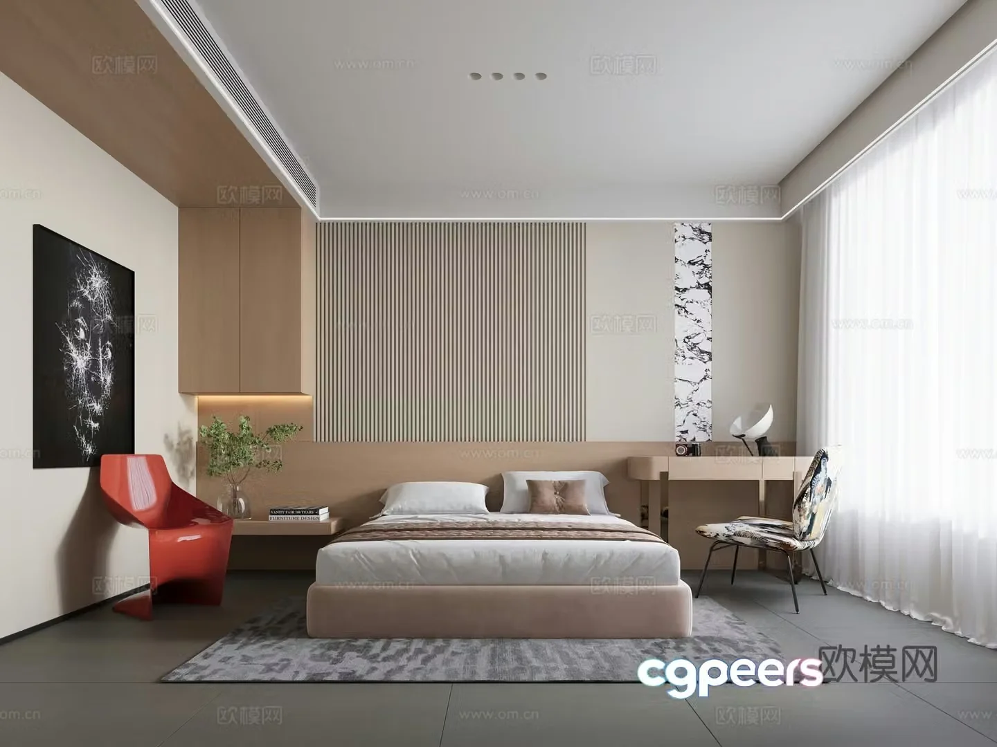 Modern minimalist home bedroom master bedroom second bedroom bedroom without lights bedroom bedroom dressing table advanced gray 3D model