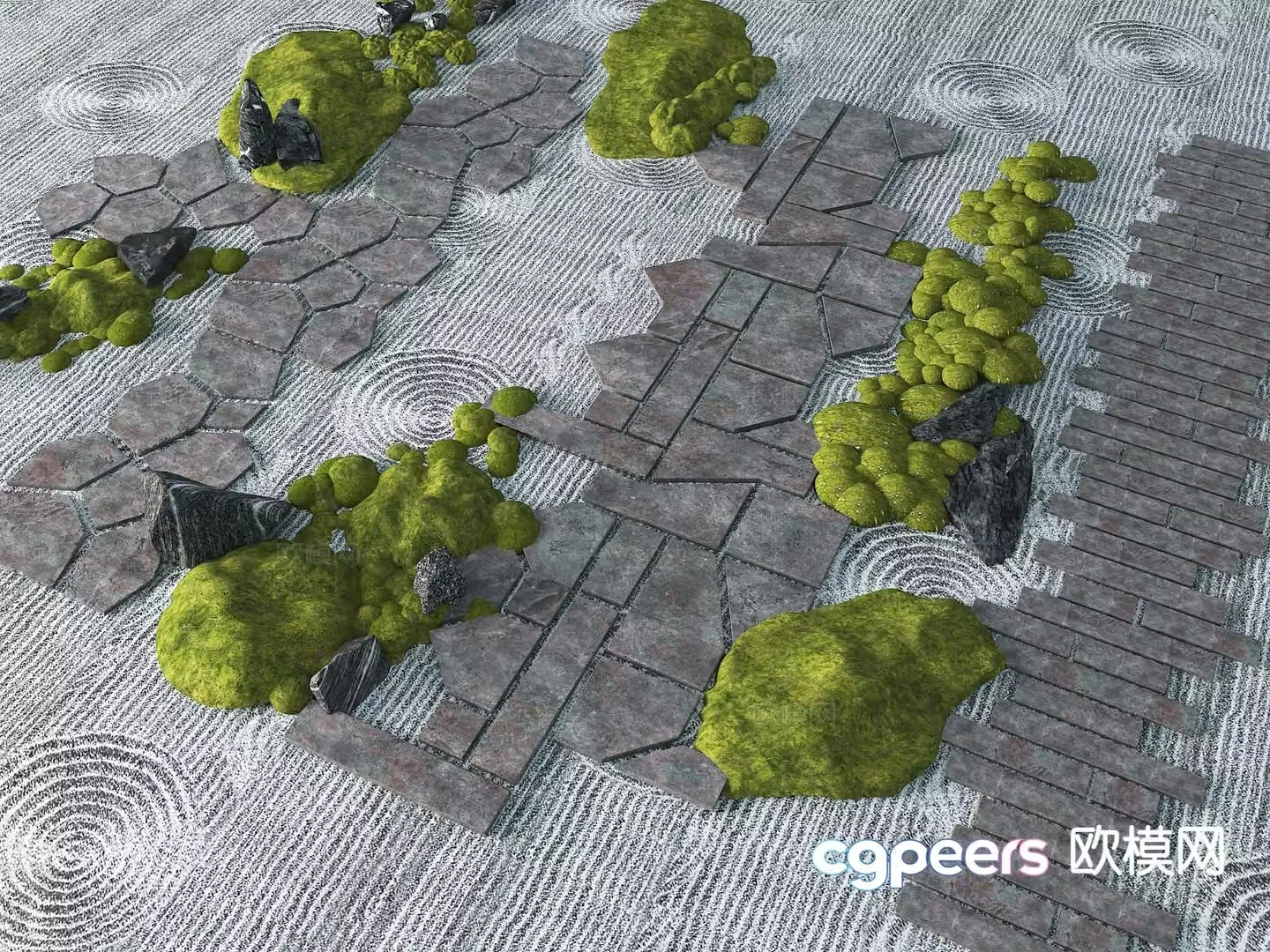 Modern old slate Chinese-style Tingbu stone road tourist trail 3D model