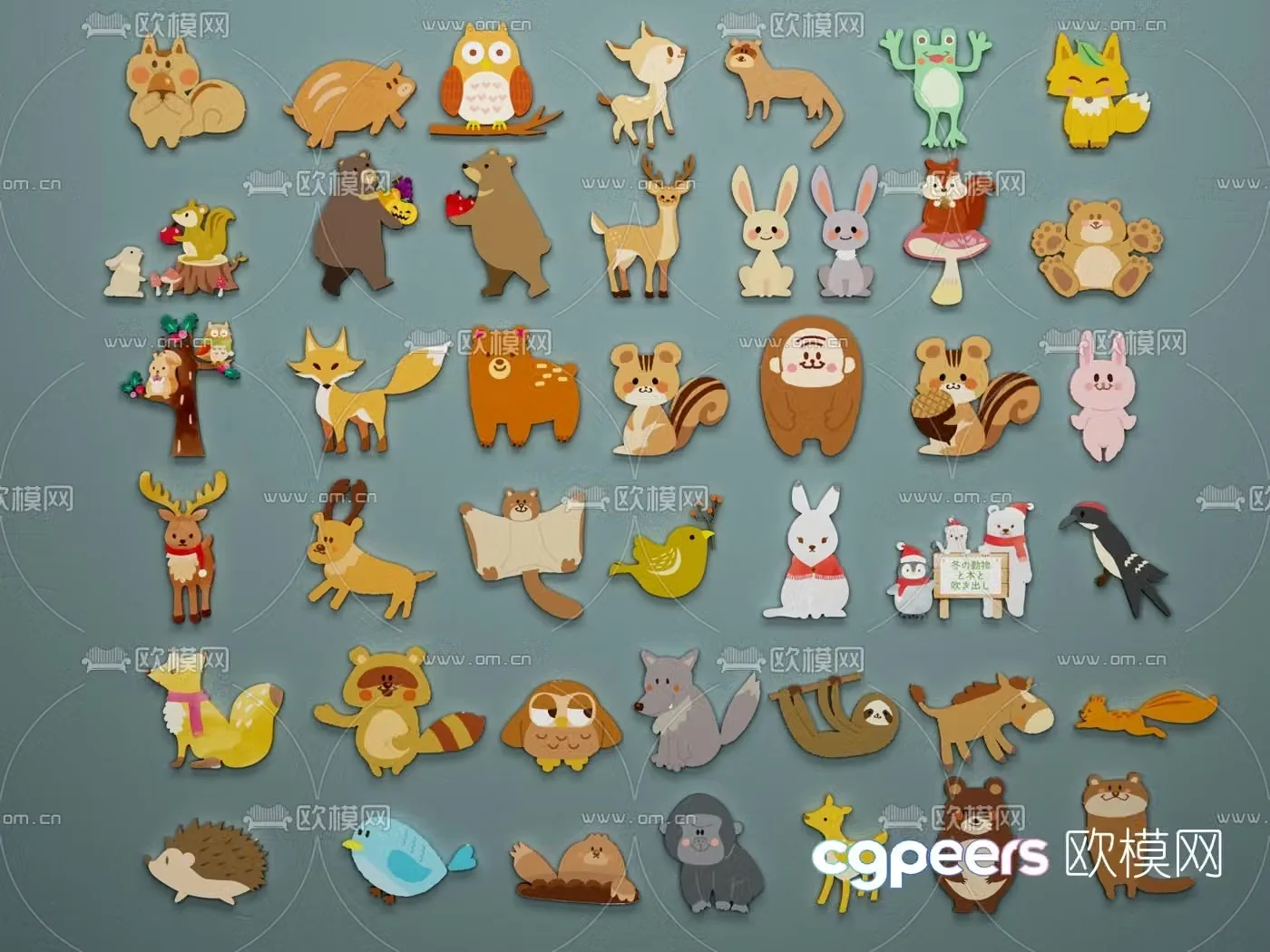 Modern cartoon animal wall sticker 3d model