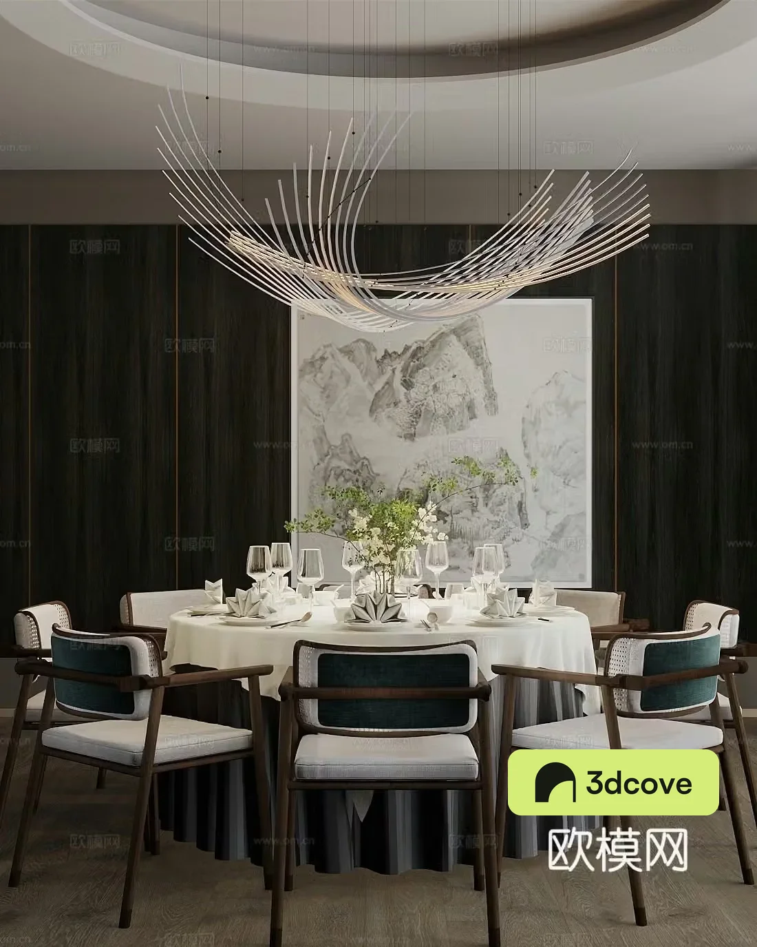 Modern private rooms Restaurant private rooms Dining table and chair combination Chandelier tableware