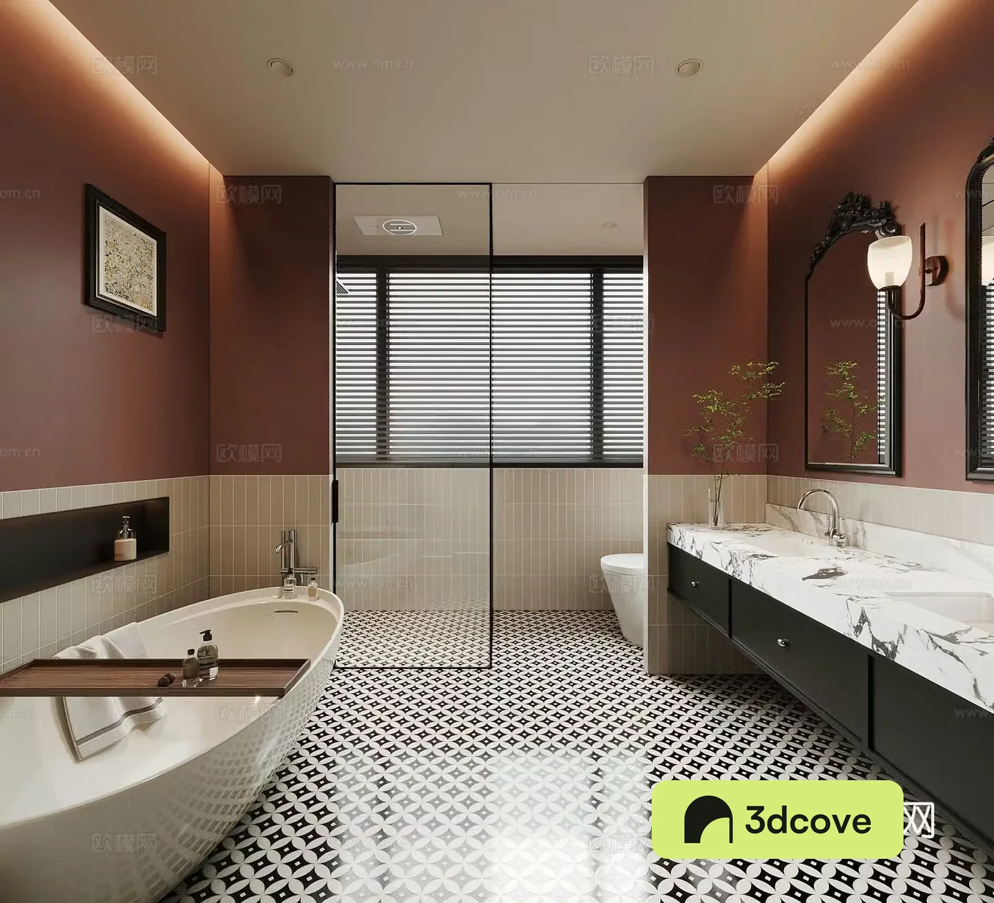 French retro style bathroom bathtub bathroom mirror