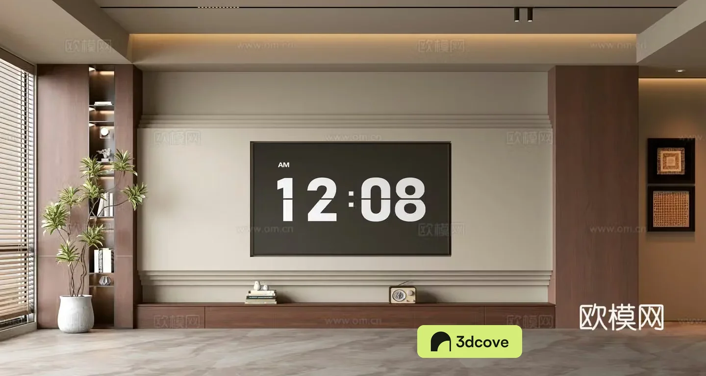 Middle-aged TV background wall 3d model