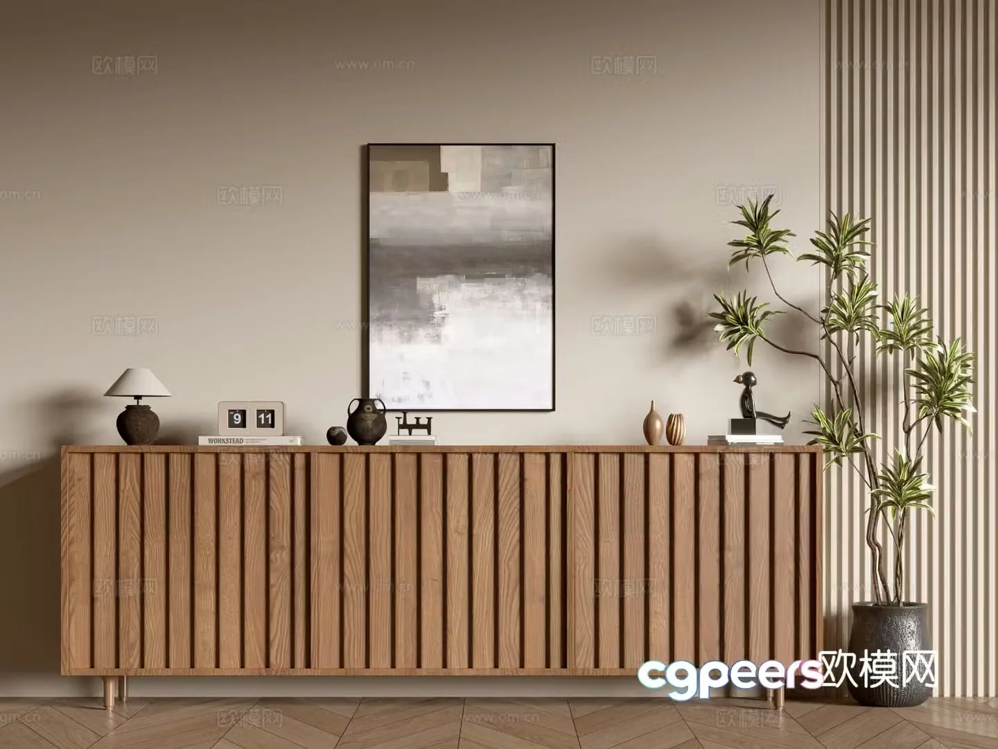 Log style entrance cabinet wood grain cabinet low cabinet side cabinet 3D model
