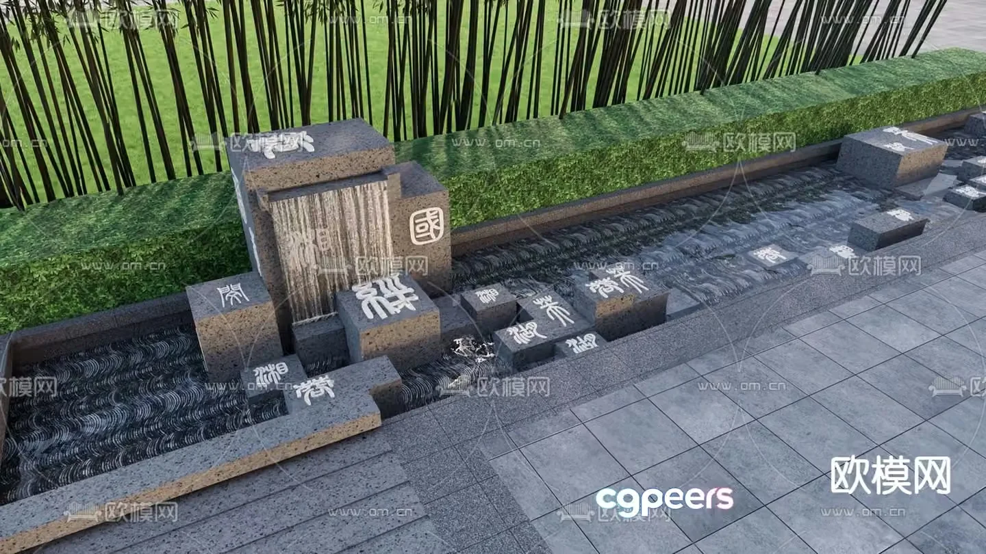 Chinese cultural sketch 3D model of overlapping waterscape sketch