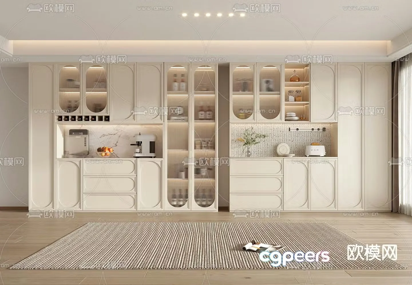 Cream style wine cabinet sideboard 3d model