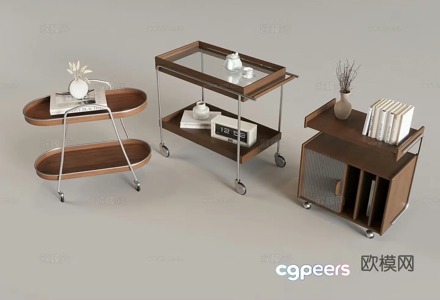 Medium style solid wood trolley movable storage rack sofa edge table corner table 3D model