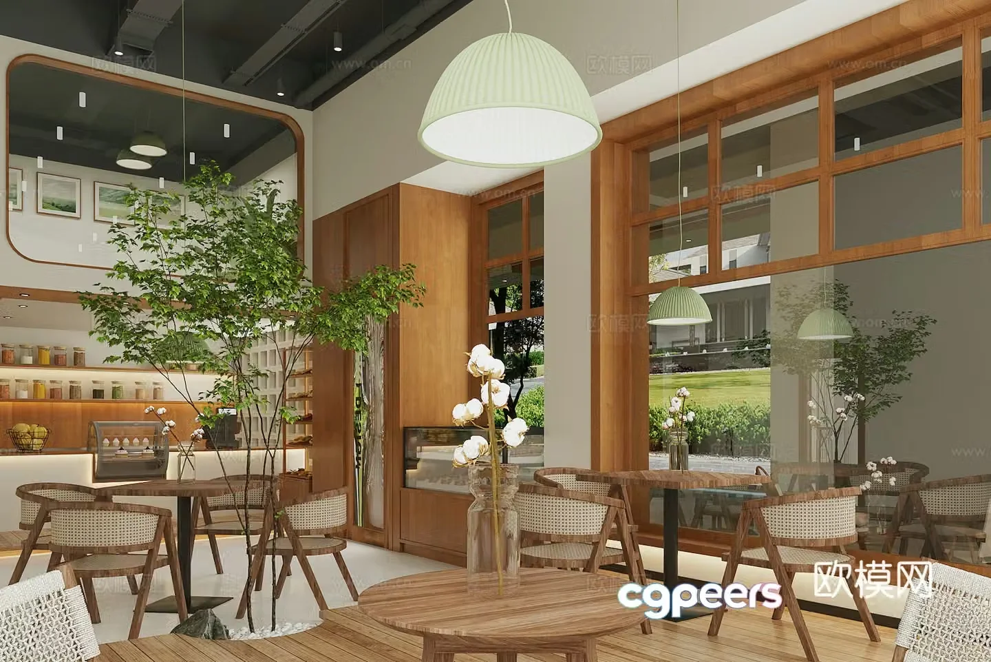 Log Cafe Milk Tea Shop Cake Dessert Shop Coffee Operating Desk Coffee Front Desk Coffee 3D Model