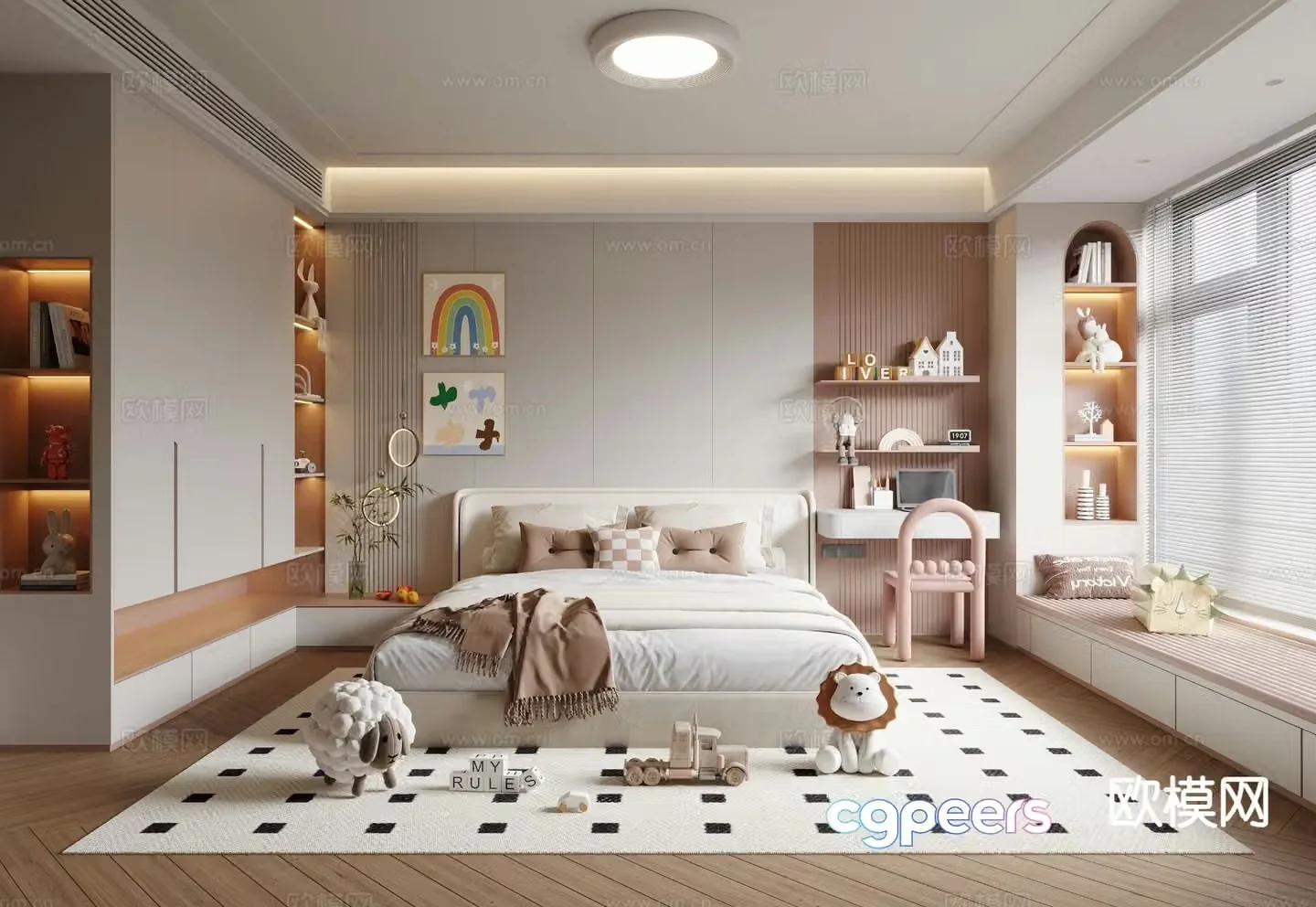 Cream style girl’s room children’s bed child’s room 3d model
