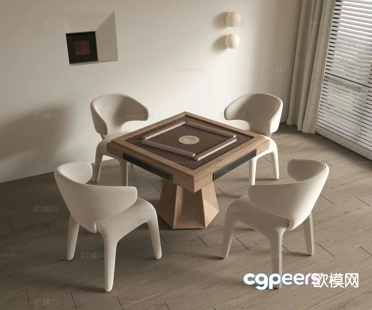 Cream style mahjong table entertainment table leisure chair 3d model