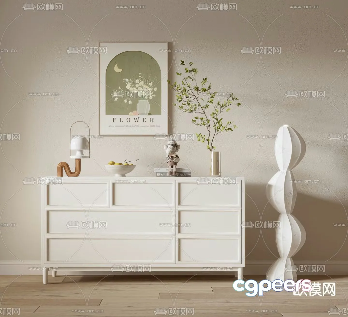 Creamy wind chest cabinet side cabinet 3d model