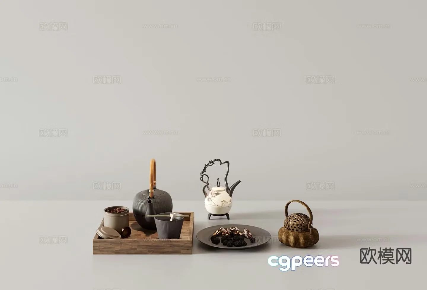 Chinese tea set ceramic purple clay pot tea tray 3d model