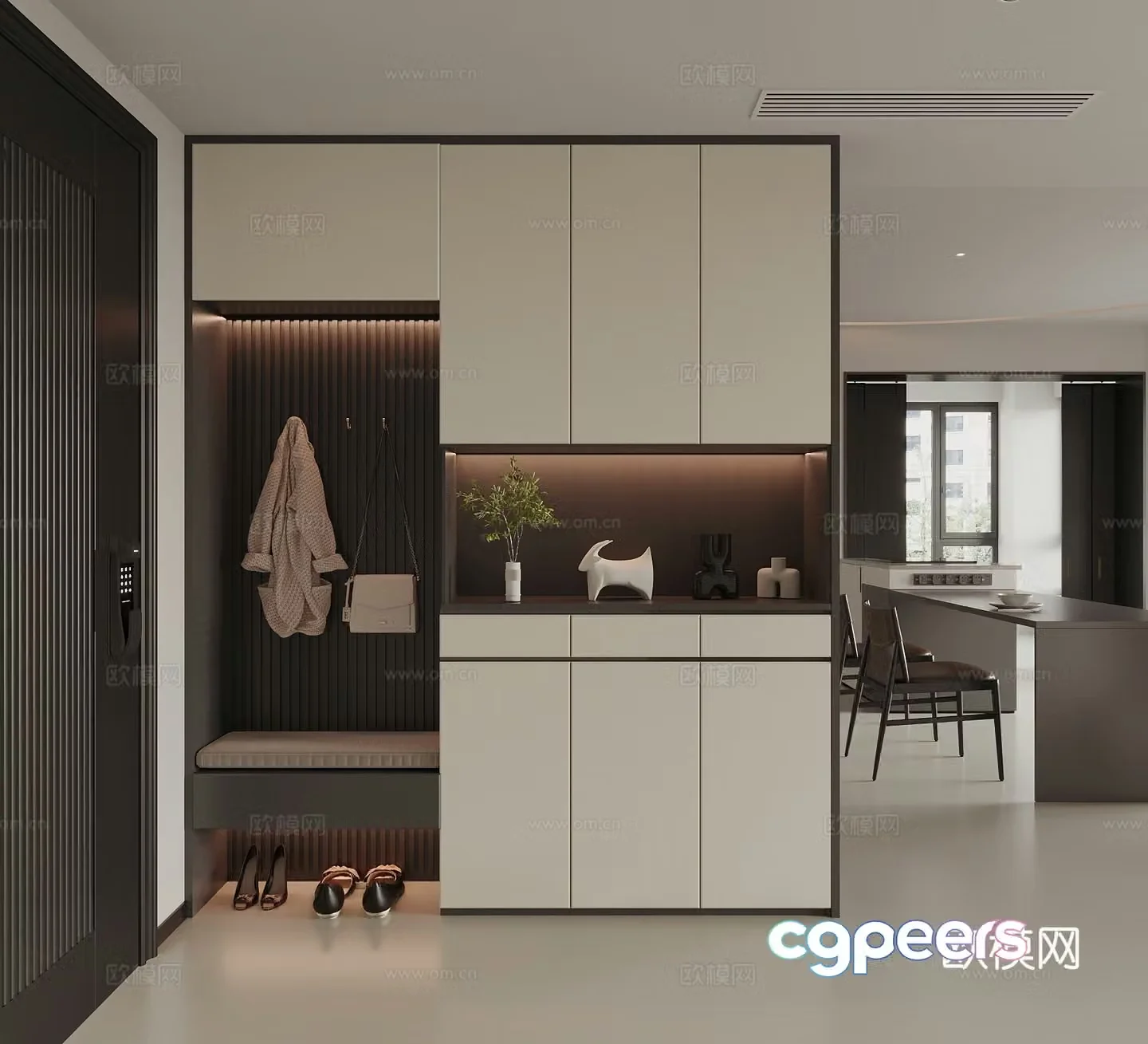 Modern door entrance shoe cabinet 3D model