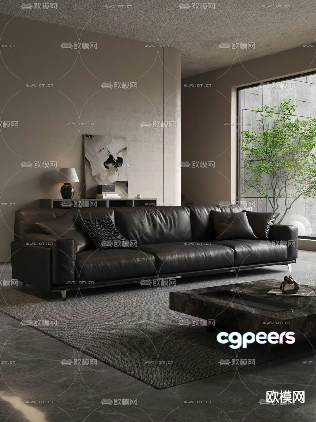 leather sofa three seater sofa 3d model