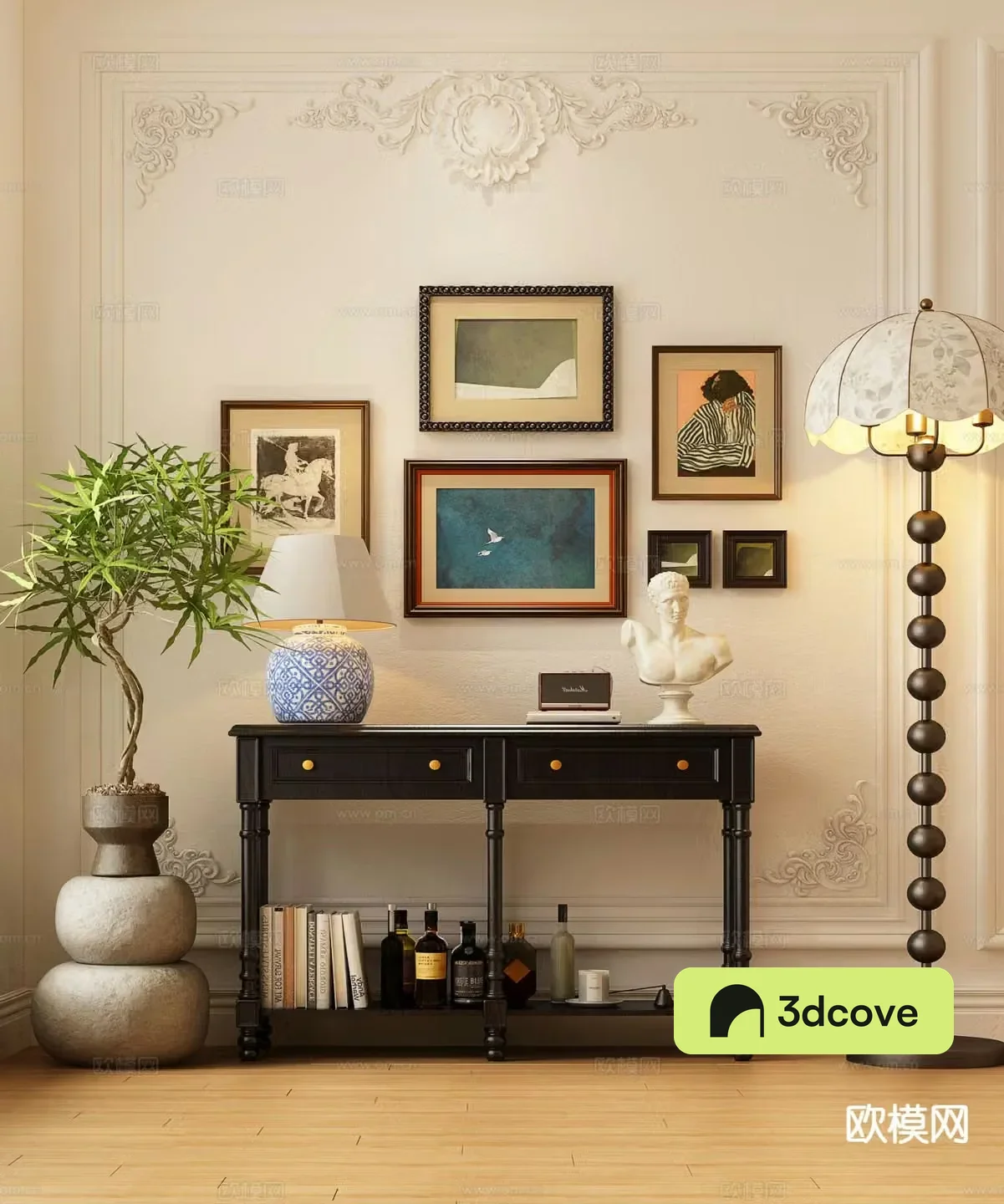 French style end view table