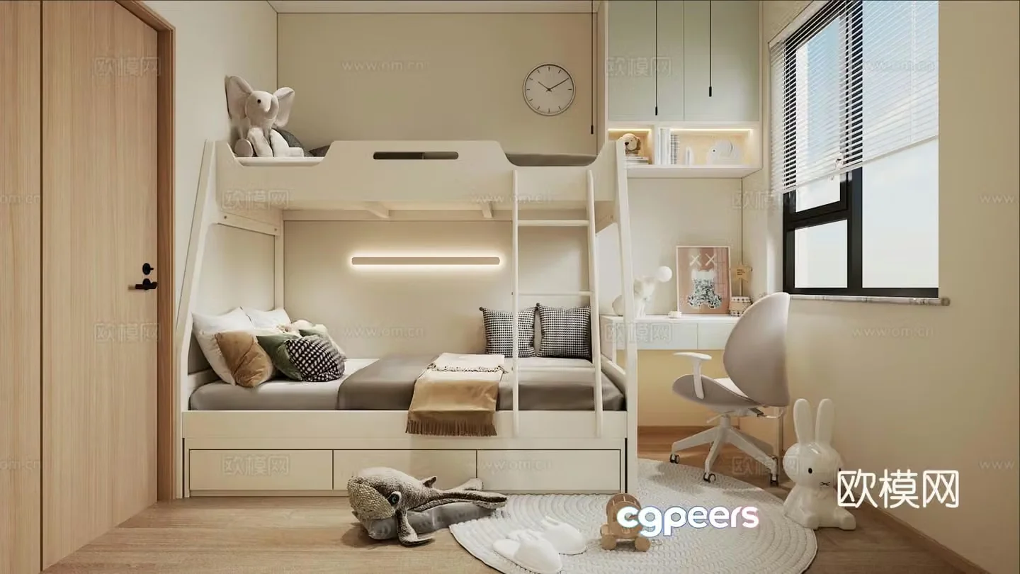 Modern children’s room up and down bed high and low bed children’s room 3D model