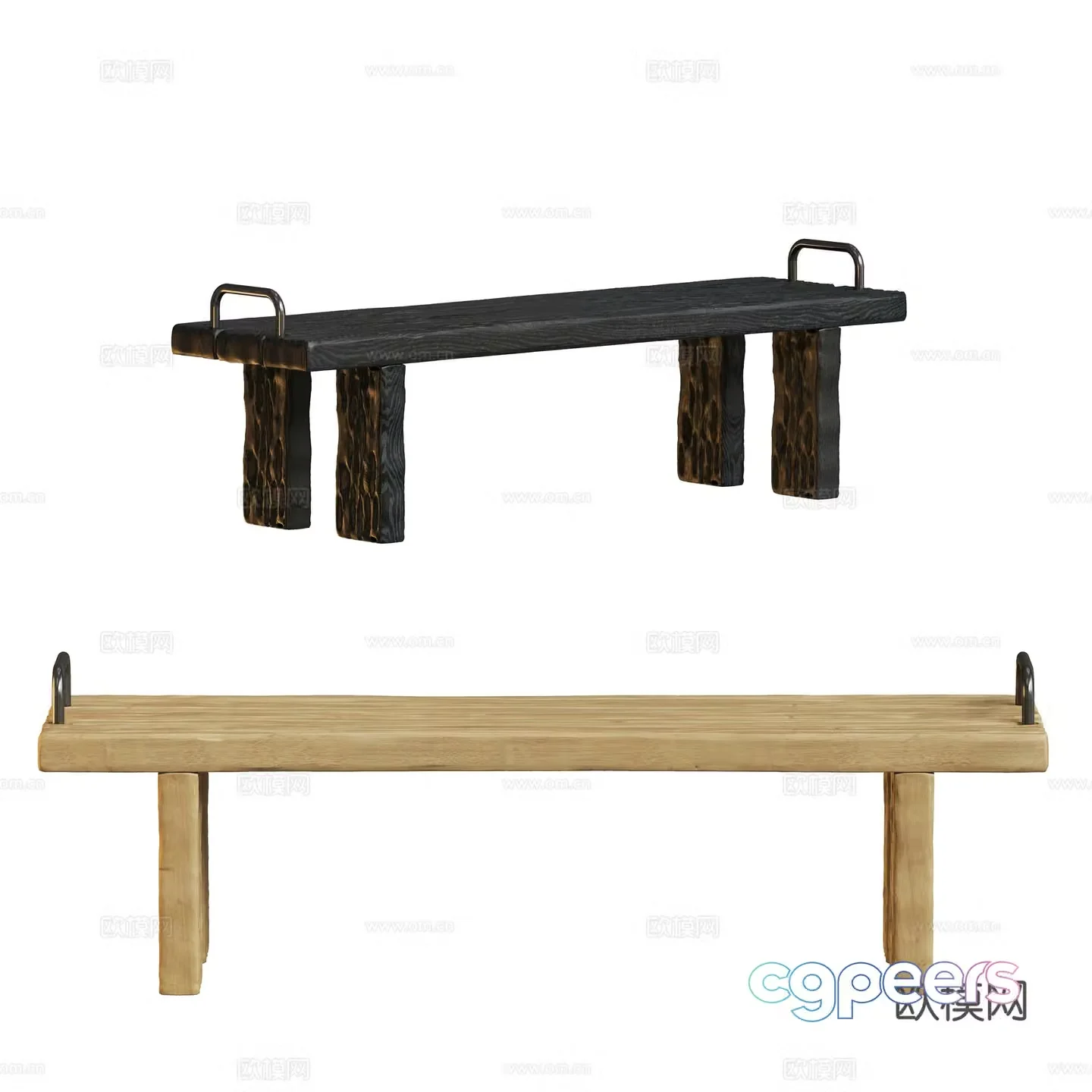 wabi-sabi bench stool wooden stool 3d model